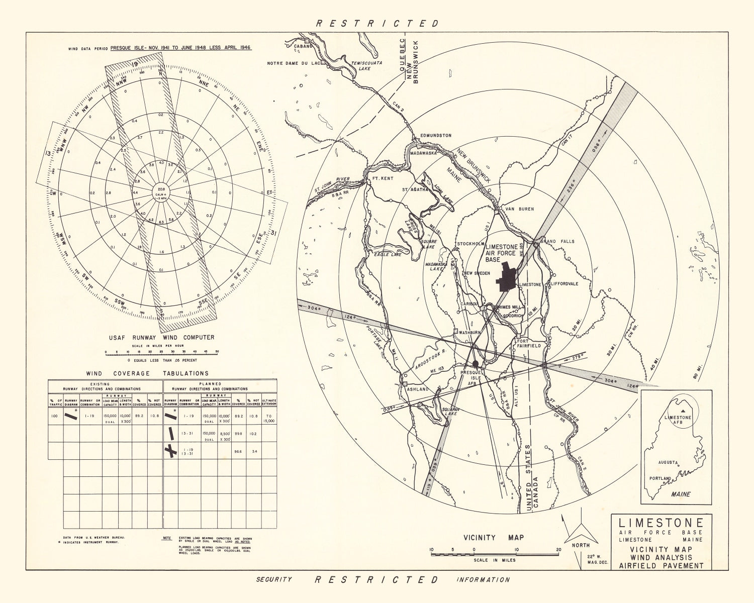 Vintage Map of the Limestone Air Force Base Vicinity, 1951