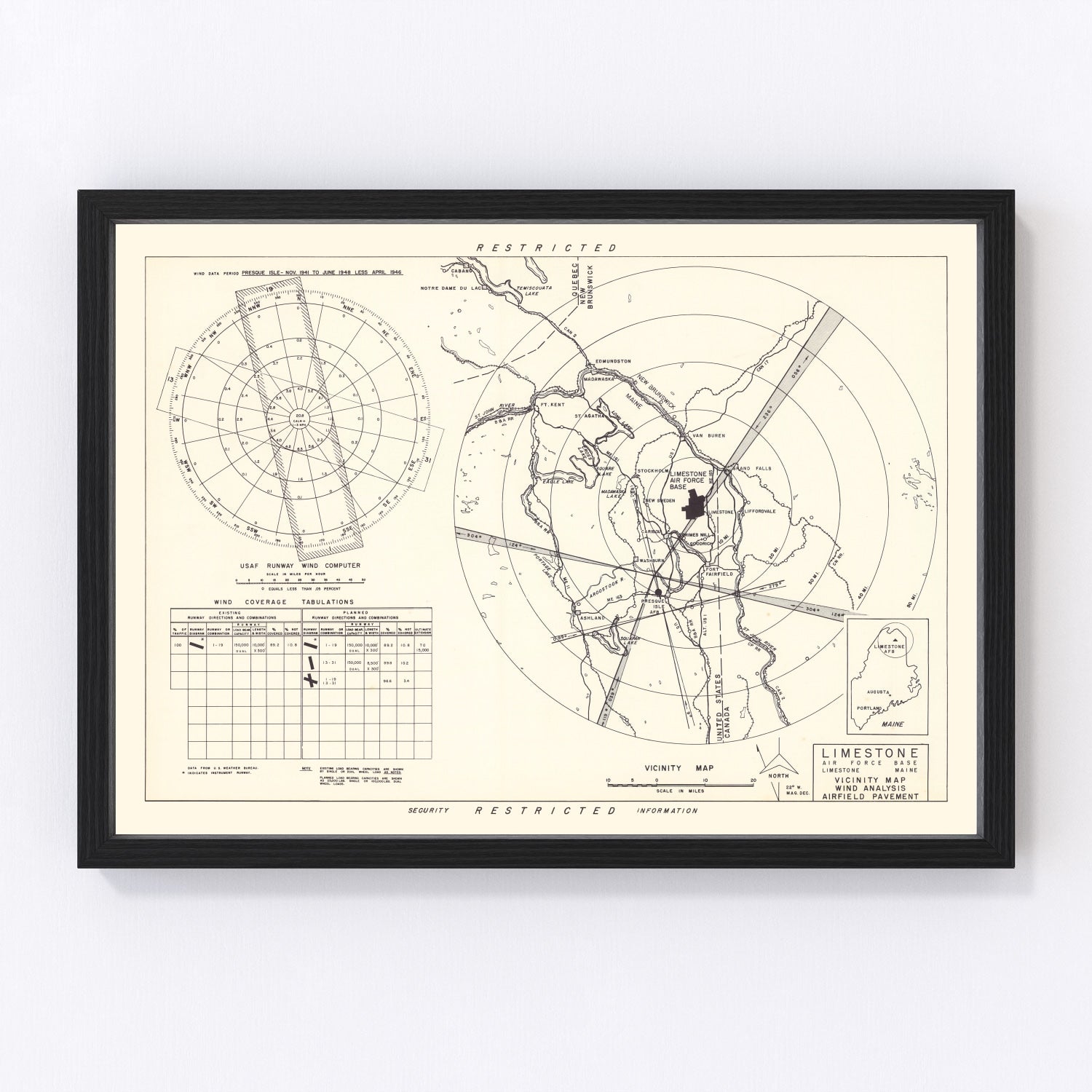 Vintage Map of the Limestone Air Force Base Vicinity, 1951