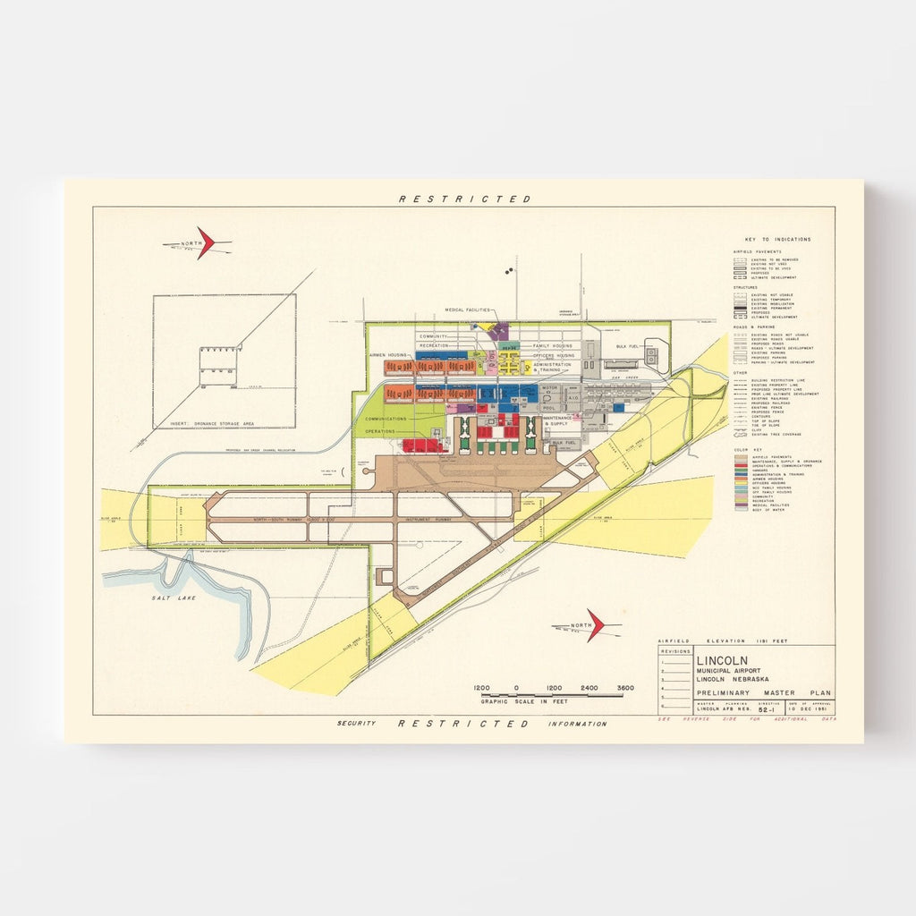 Vintage Map of Lincoln Municipal Airport, 1951