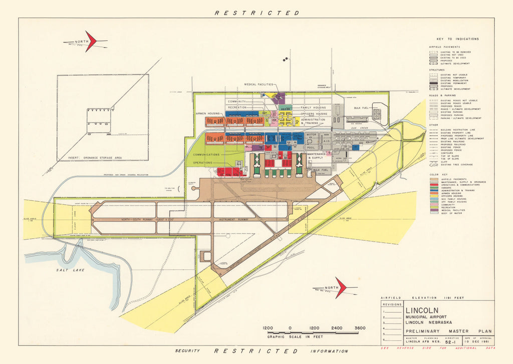 Vintage Map of Lincoln Municipal Airport, 1951