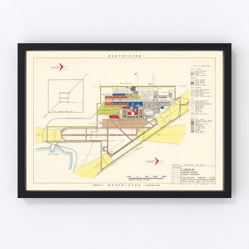 Vintage Map of Lincoln Municipal Airport, 1951