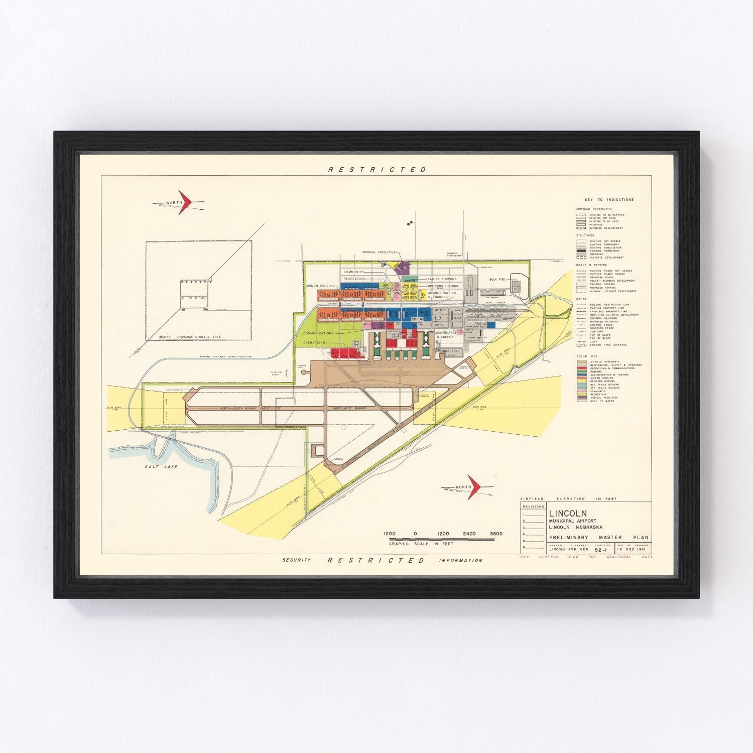 Vintage Map of Lincoln Municipal Airport, 1951