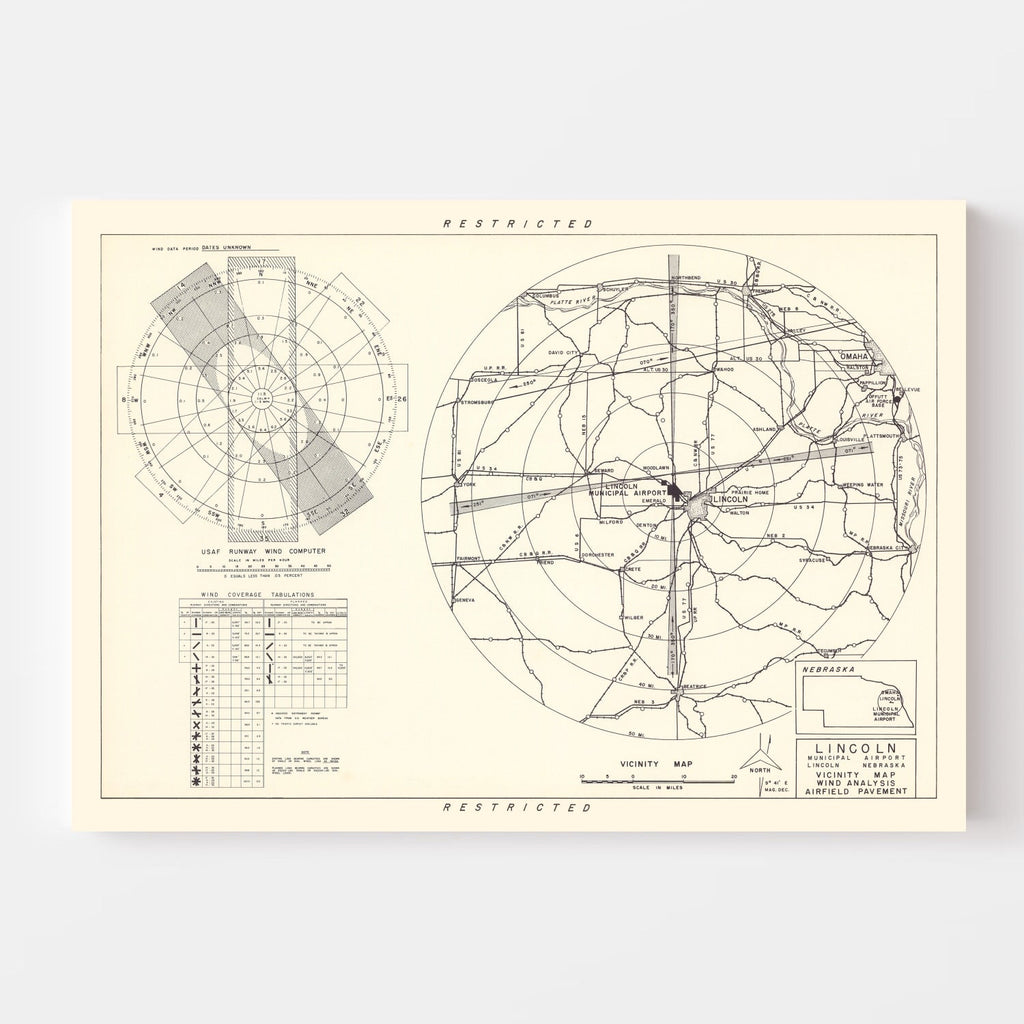 Vintage Map of the Lincoln Municipal Airport Vicinity, 1951