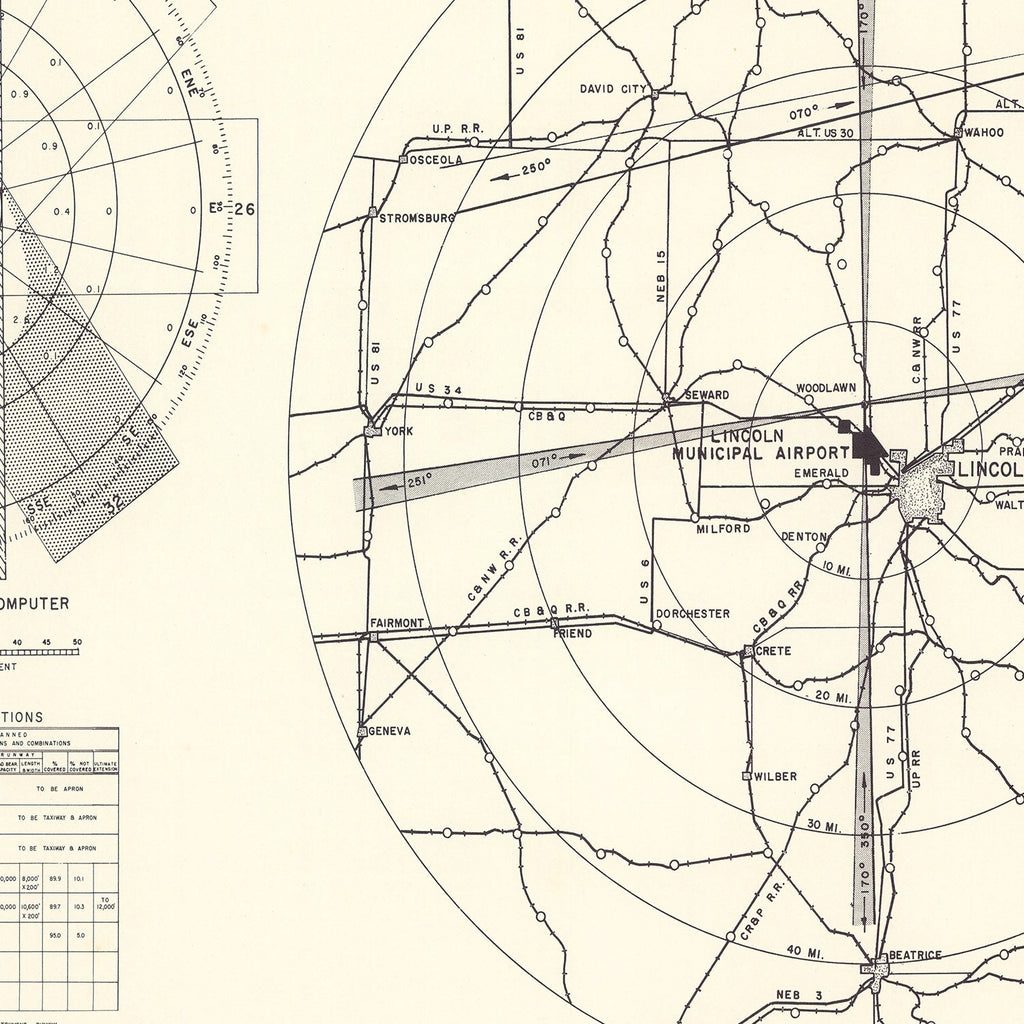 Vintage Map of the Lincoln Municipal Airport Vicinity, 1951