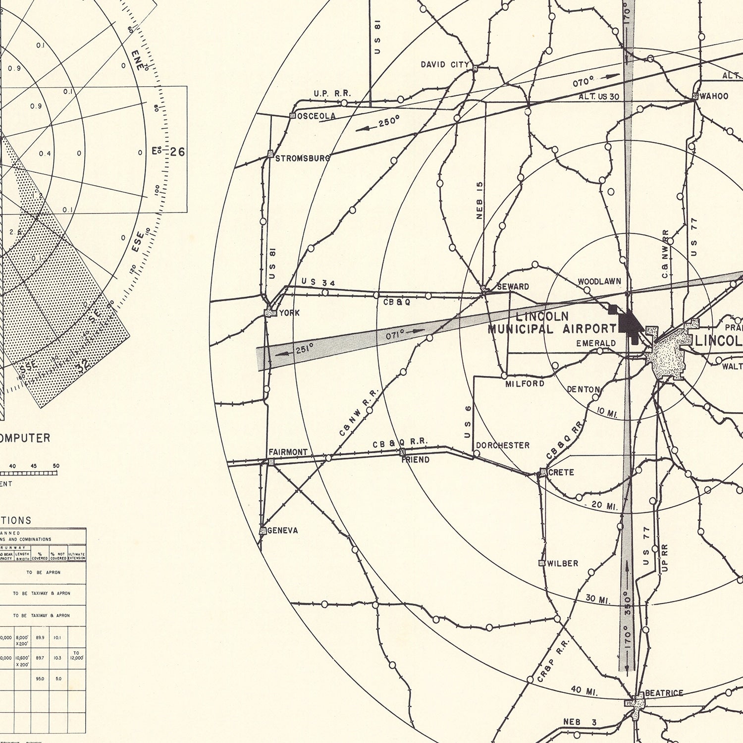Vintage Map of the Lincoln Municipal Airport Vicinity, 1951