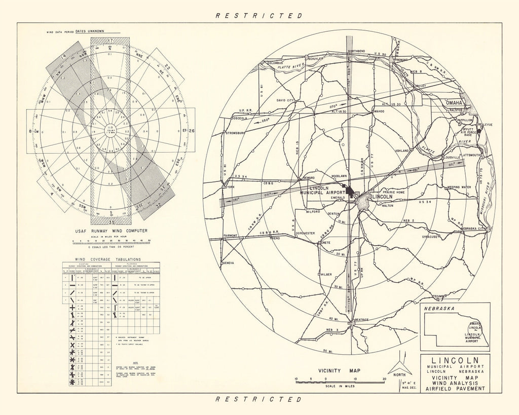 Vintage Map of the Lincoln Municipal Airport Vicinity, 1951