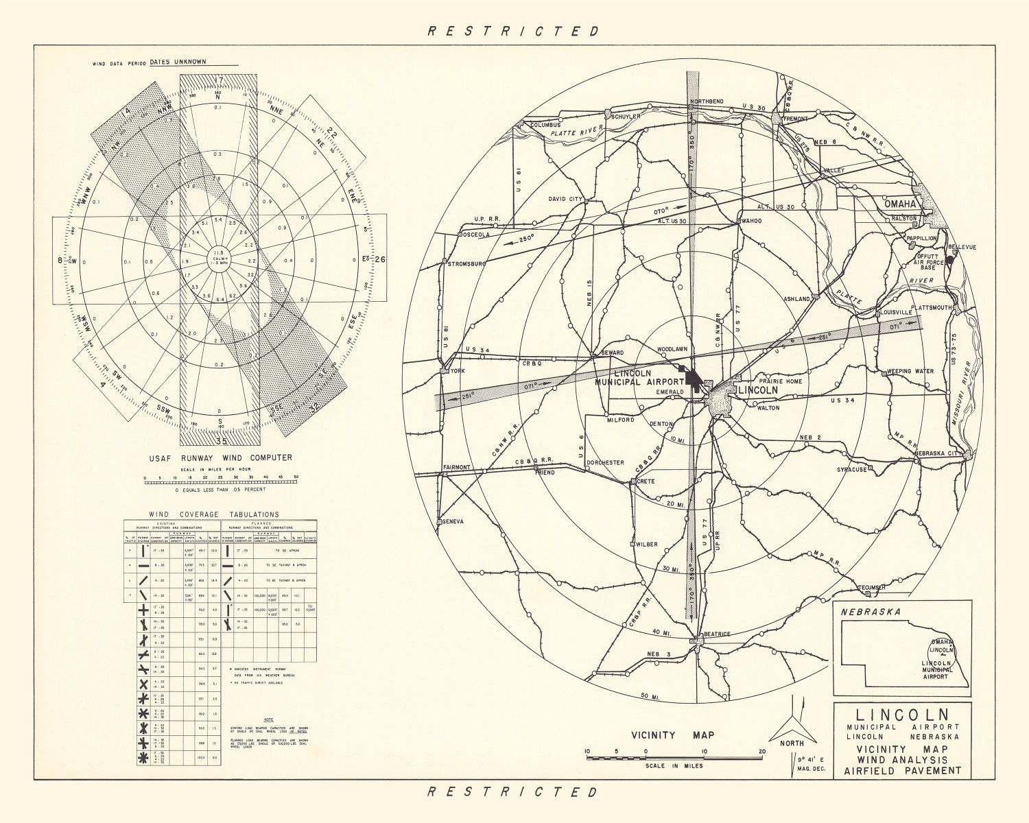 Vintage Map of the Lincoln Municipal Airport Vicinity, 1951