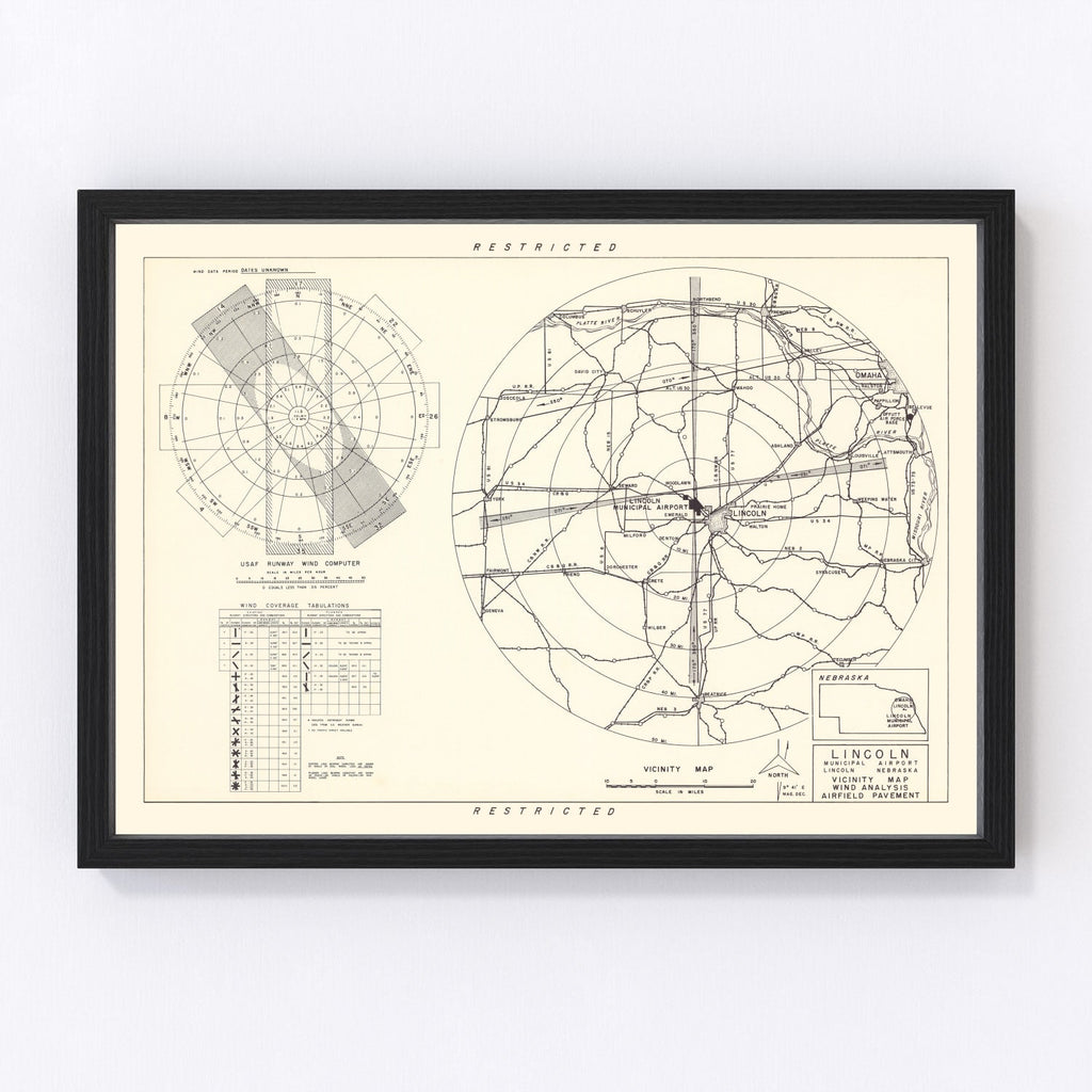 Vintage Map of the Lincoln Municipal Airport Vicinity, 1951