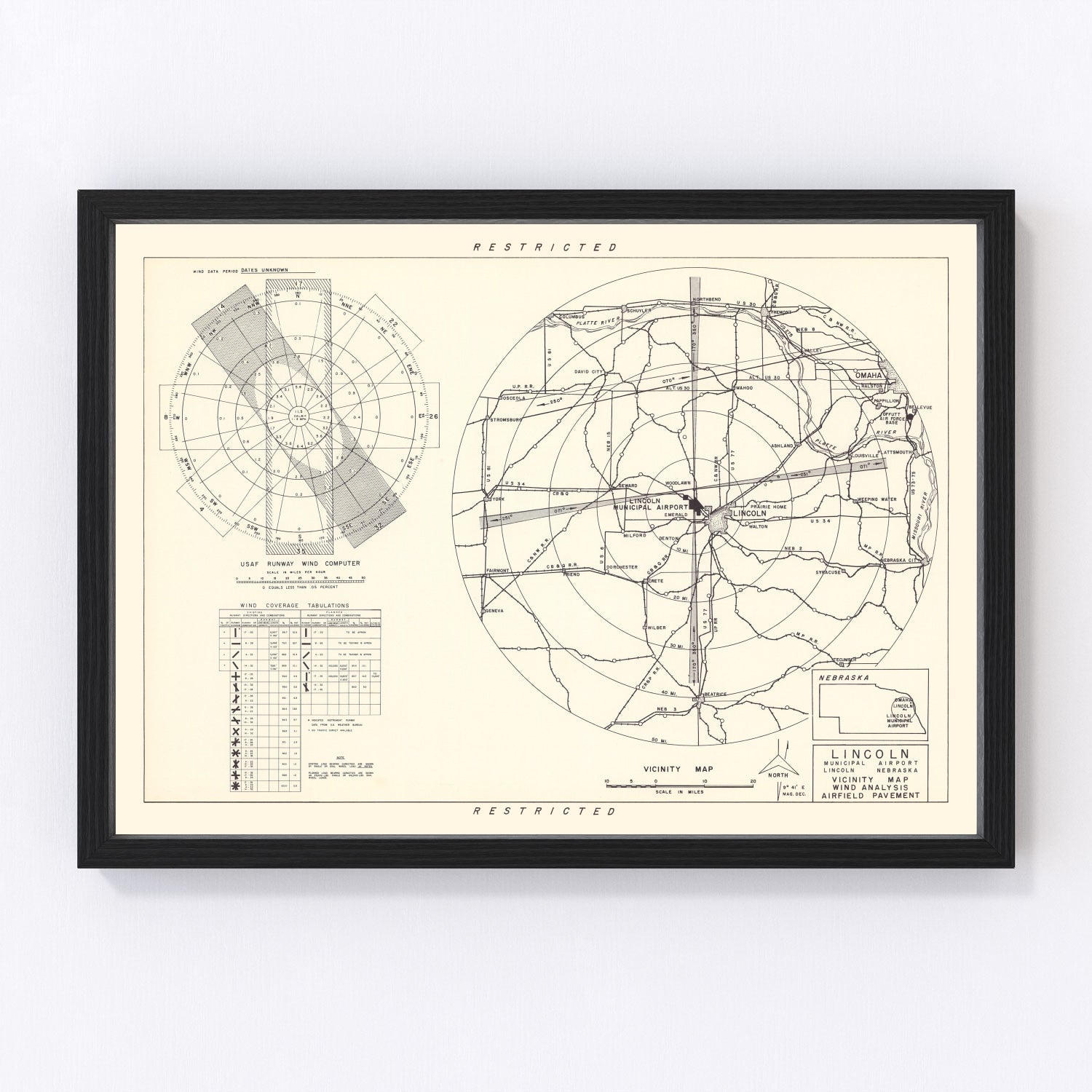 Vintage Map of the Lincoln Municipal Airport Vicinity, 1951