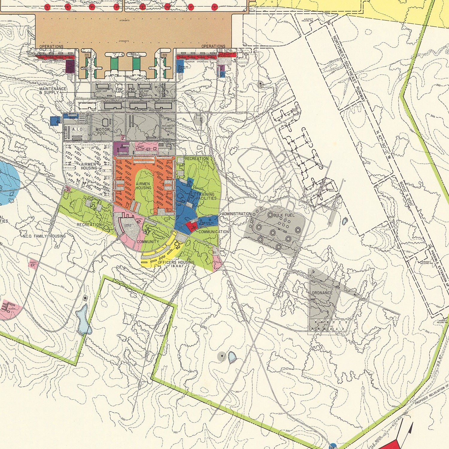 Vintage Map of Little Rock Air Force Base, 1952