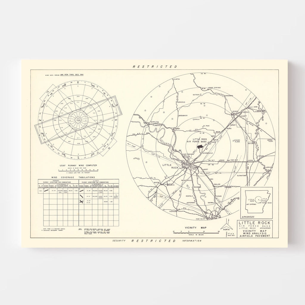 Vintage Map of the Little Rock Air Force Base Vicinity, 1952