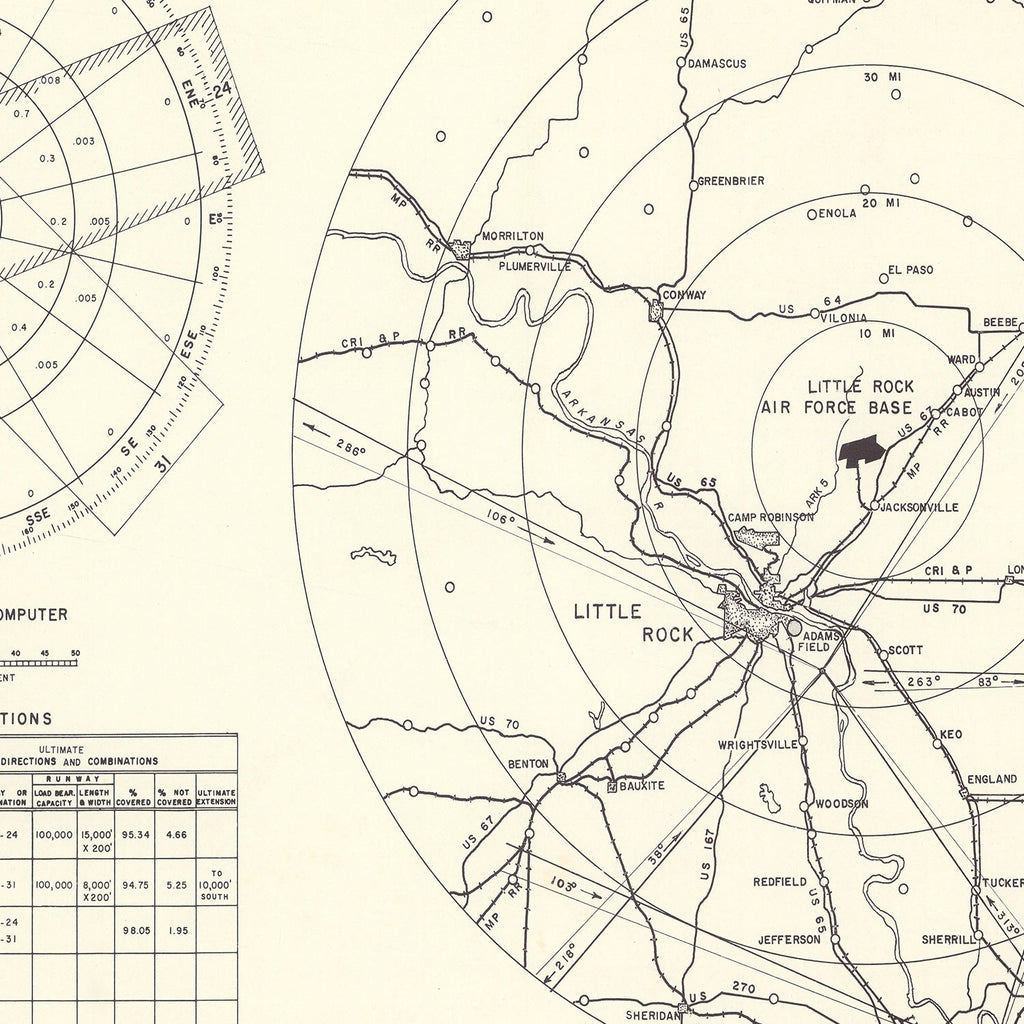 Vintage Map of the Little Rock Air Force Base Vicinity, 1952