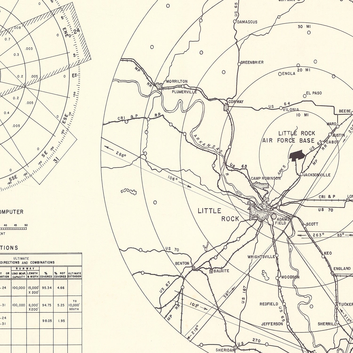 Vintage Map of the Little Rock Air Force Base Vicinity, 1952