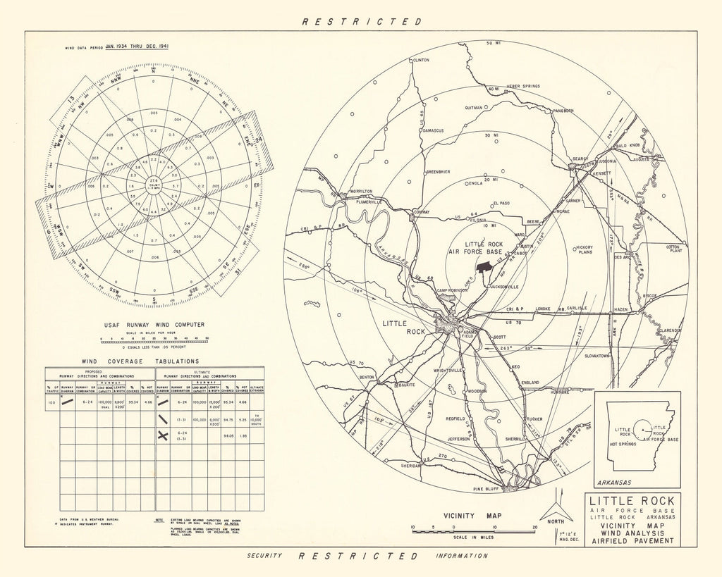 Vintage Map of the Little Rock Air Force Base Vicinity, 1952