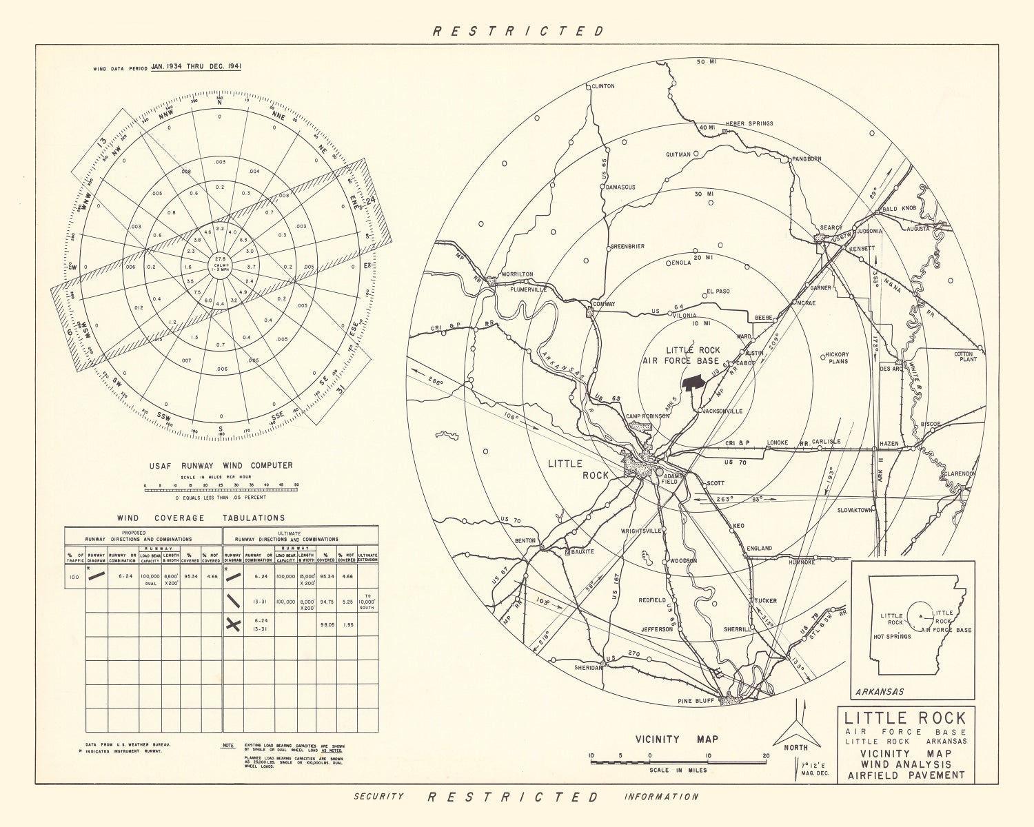 Vintage Map of the Little Rock Air Force Base Vicinity, 1952
