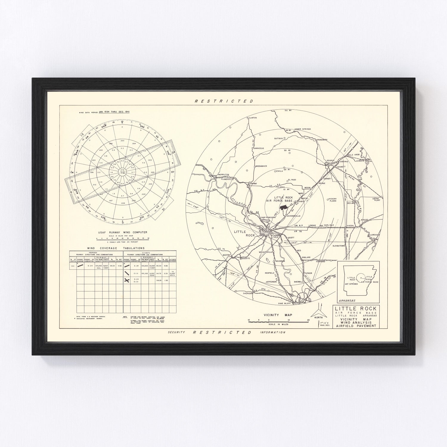 Vintage Map of the Little Rock Air Force Base Vicinity, 1952