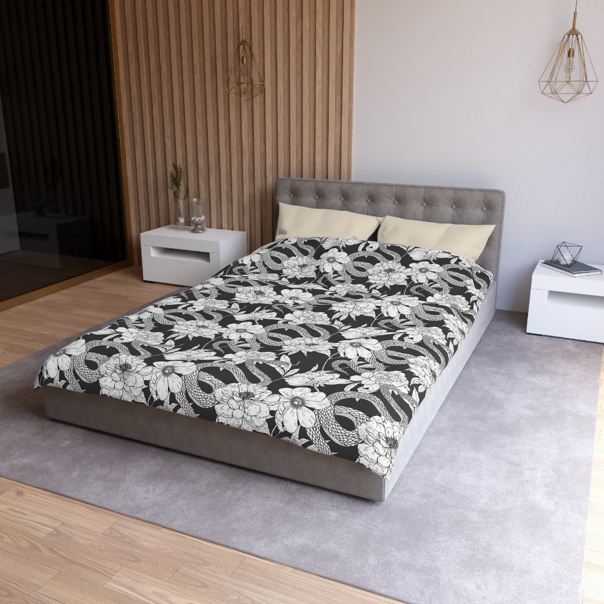 "Garden in Gray" Microfiber Duvet Cover