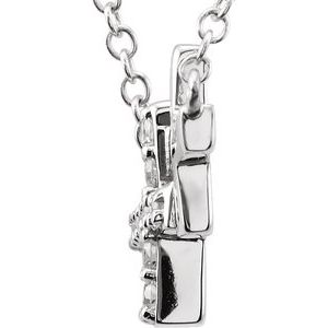 Sterling Silver Imitation Cubic Zirconia Double Sideways Cross 16-18" Necklace