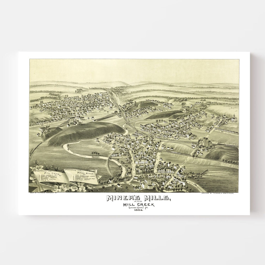 Vintage Map of Miner's Mills & Mill Creek, Pennsylvania 1892