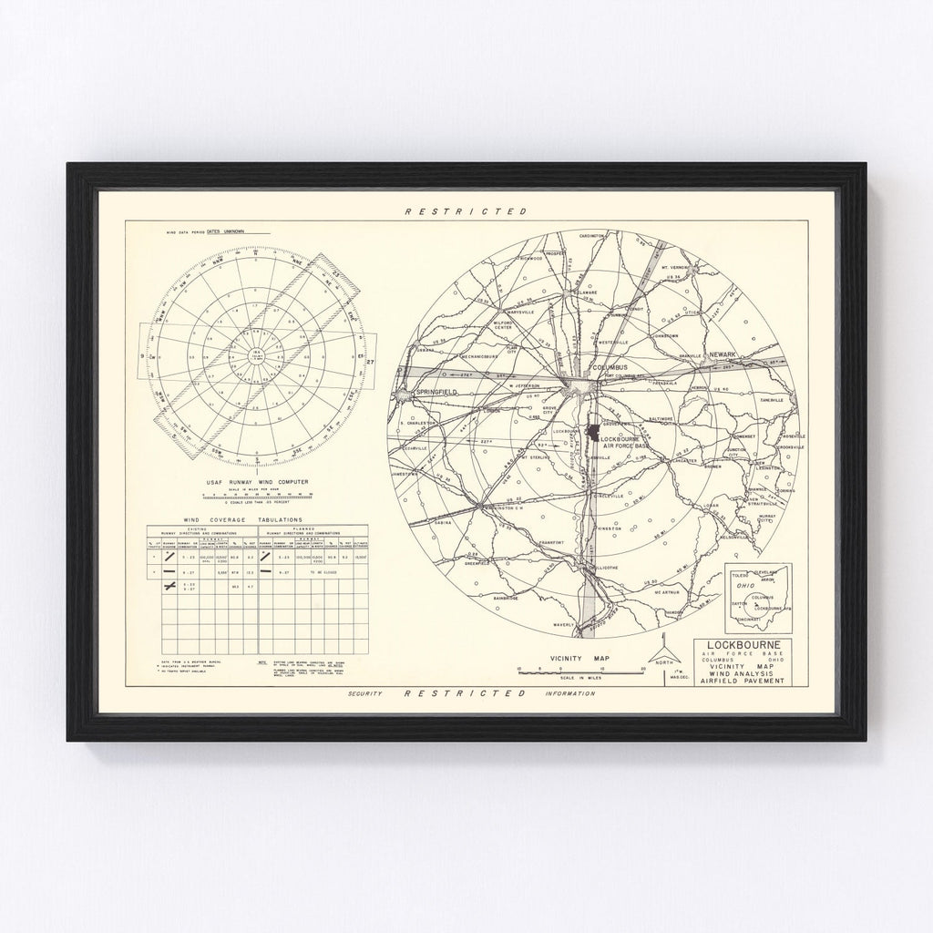 Vintage Map of the Lockbourne Air Force Base Vicinity, 1951