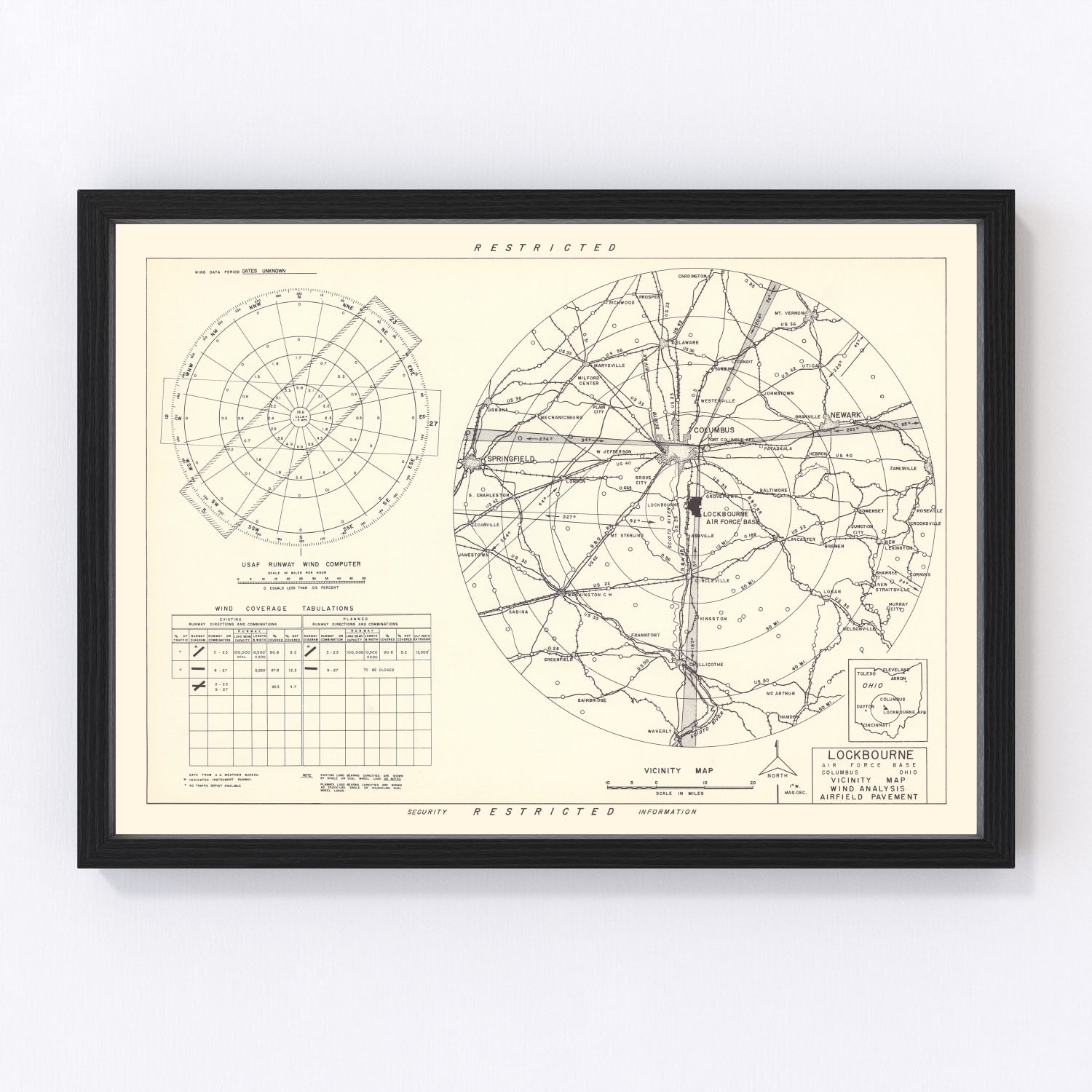 Vintage Map of the Lockbourne Air Force Base Vicinity, 1951