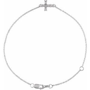 Sterling Silver 2 mm Round Sideways Cross 6 1/2-7 1/2" Bracelet Mounting