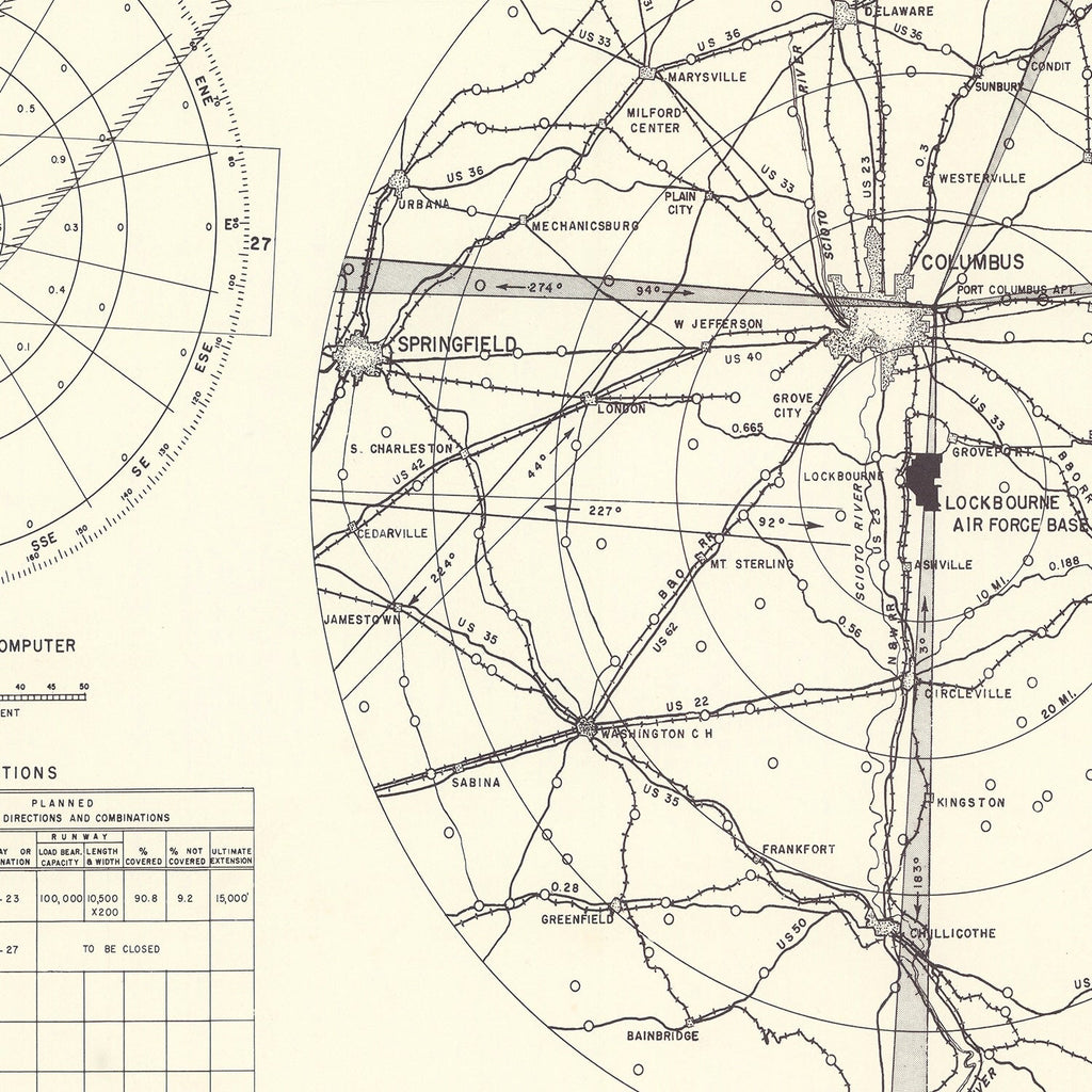Vintage Map of the Lockbourne Air Force Base Vicinity, 1951