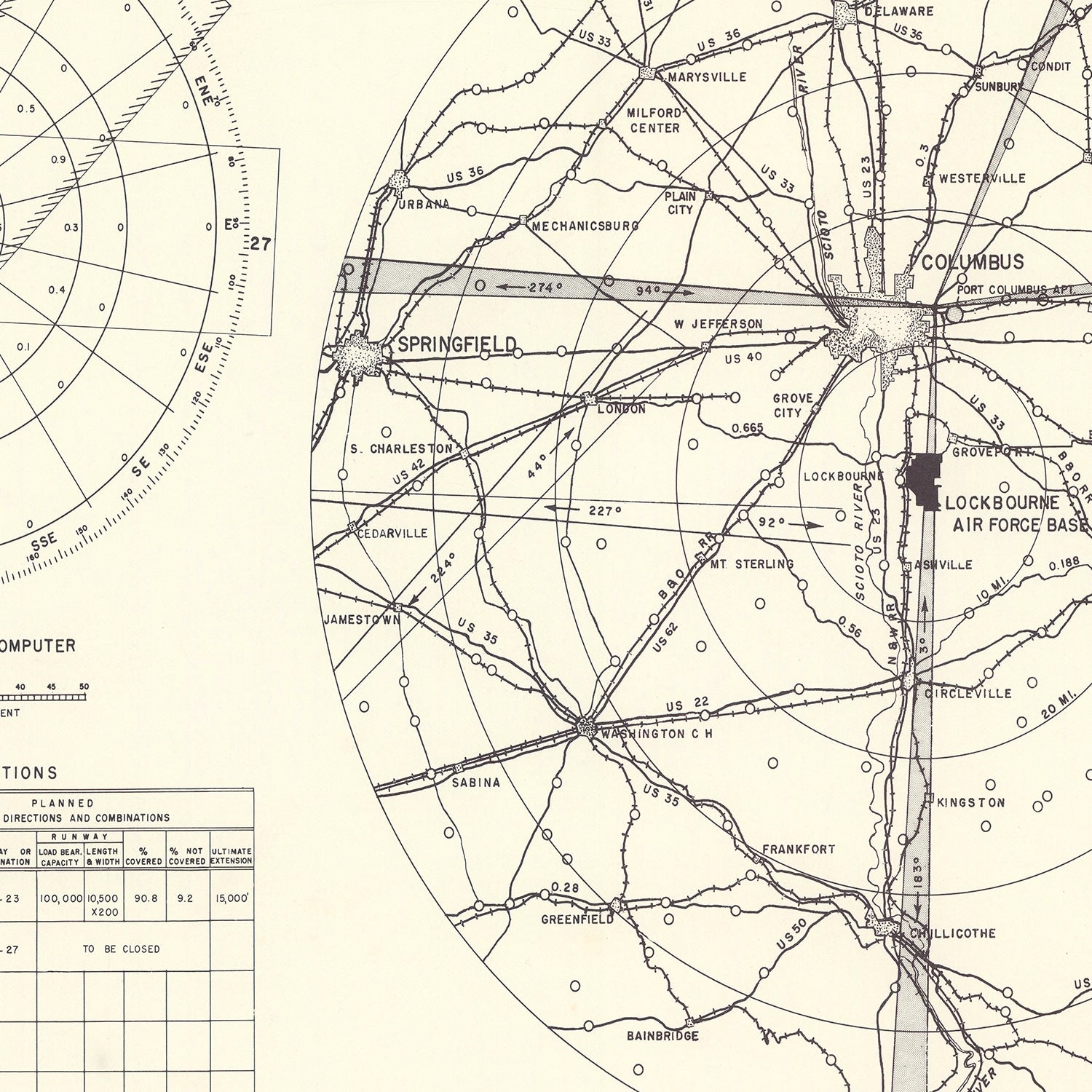Vintage Map of the Lockbourne Air Force Base Vicinity, 1951