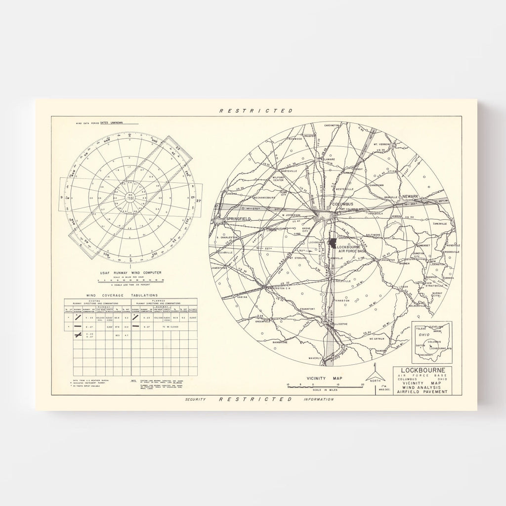 Vintage Map of the Lockbourne Air Force Base Vicinity, 1951