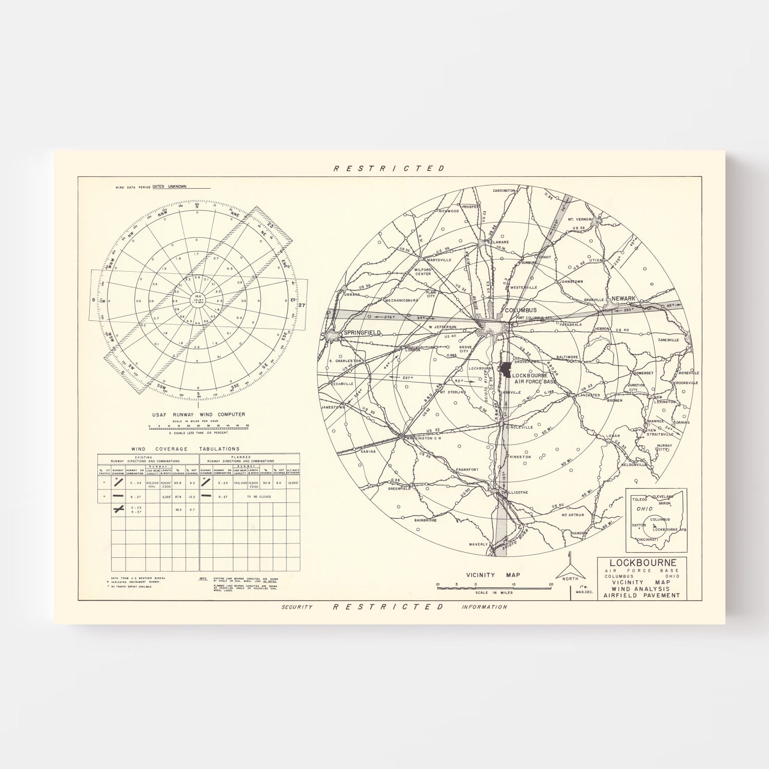 Vintage Map of the Lockbourne Air Force Base Vicinity, 1951