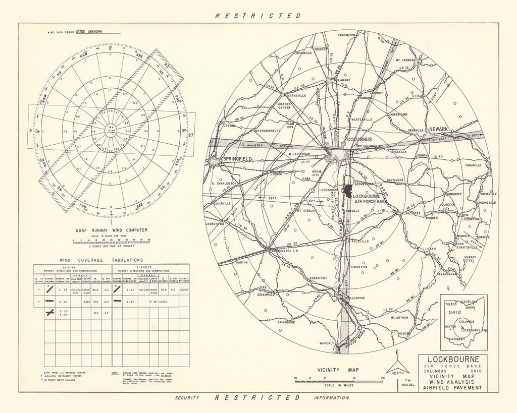 Vintage Map of the Lockbourne Air Force Base Vicinity, 1951