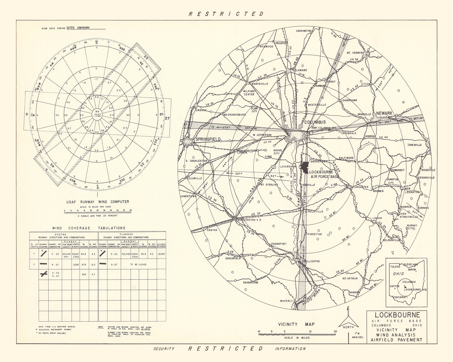 Vintage Map of the Lockbourne Air Force Base Vicinity, 1951
