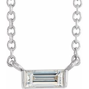 14K White Gold 1/8 CT Natural Diamond Solitaire 16-18" Necklace