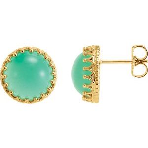 14K Yellow Gold 10 mm Natural Green Chrysoprase Earrings