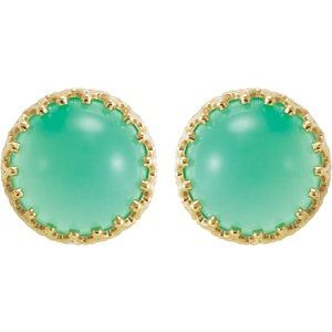 14K Yellow Gold 10 mm Natural Green Chrysoprase Earrings – image 2