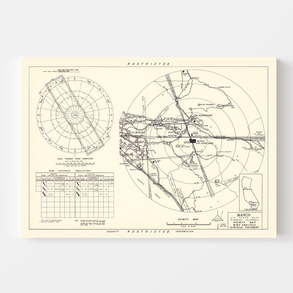 Vintage Map of the March Air Force Base Vicinity, 1951