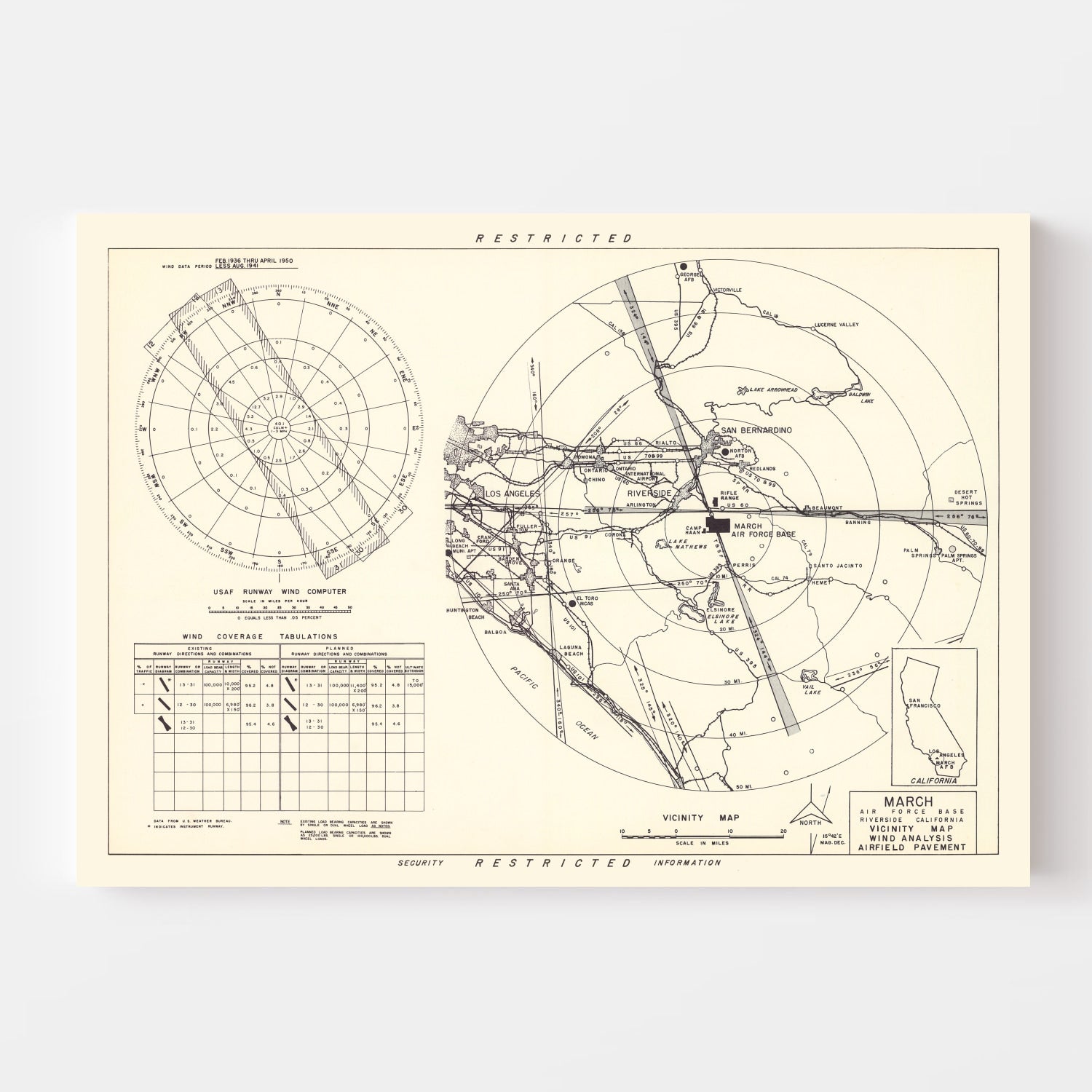 Vintage Map of the March Air Force Base Vicinity, 1951
