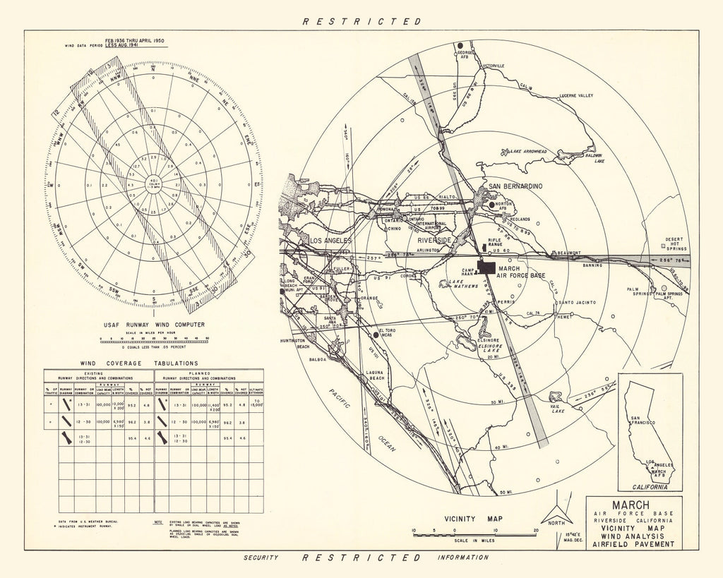 Vintage Map of the March Air Force Base Vicinity, 1951