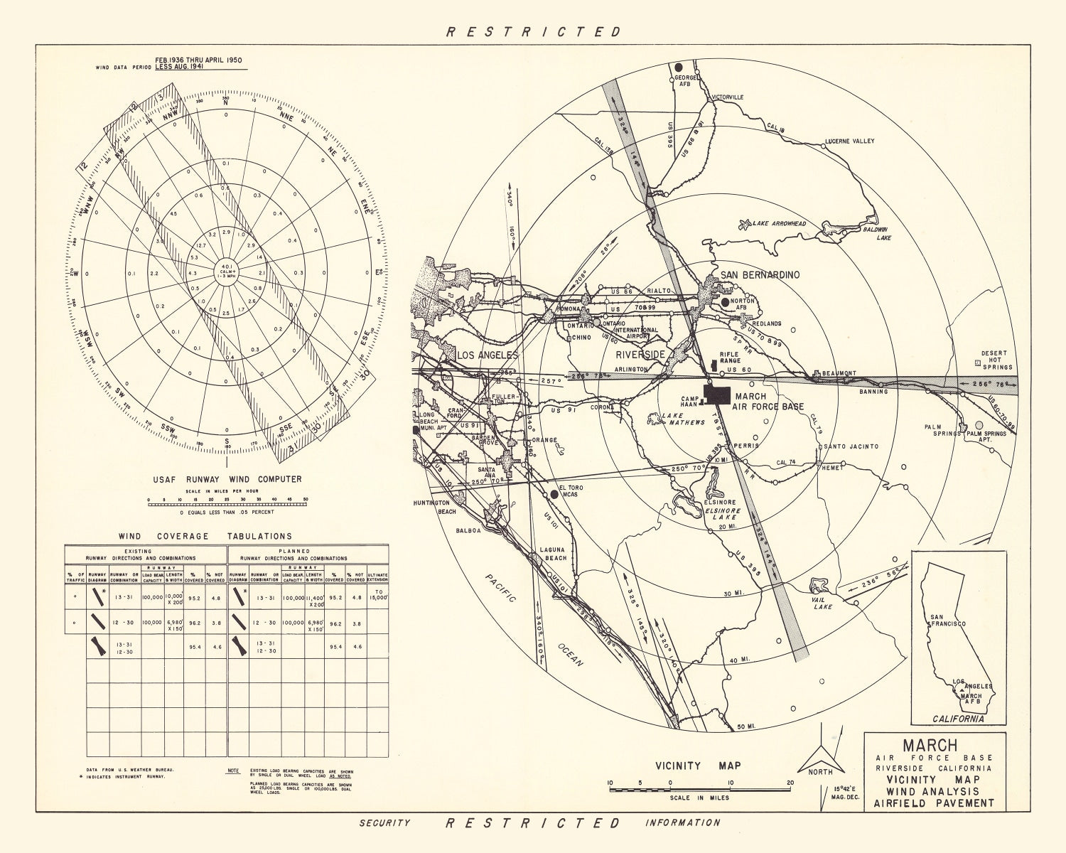 Vintage Map of the March Air Force Base Vicinity, 1951