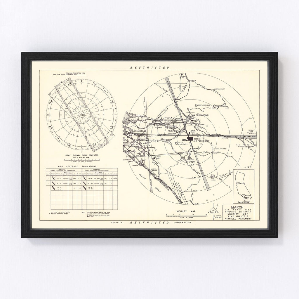 Vintage Map of the March Air Force Base Vicinity, 1951
