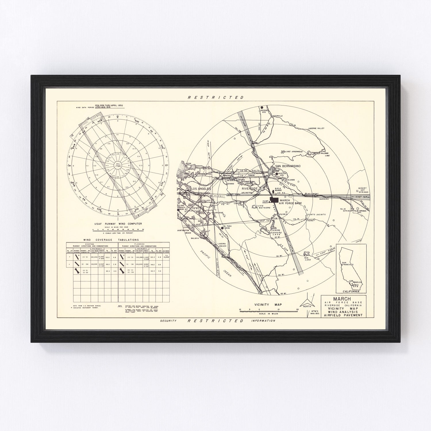 Vintage Map of the March Air Force Base Vicinity, 1951