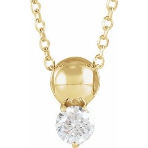 14K Yellow Gold 1/6 CT Natural Diamond Bead 16-18" Necklace
