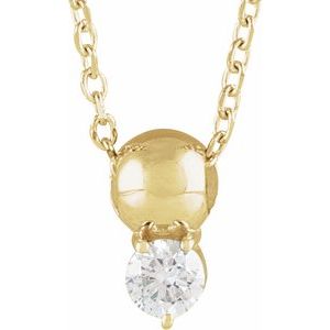 14K Yellow Gold 1/10 CT Natural Diamond Bead 16-18" Necklace
