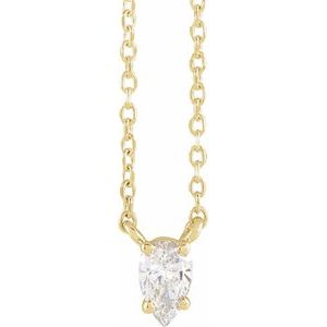 14K Yellow Gold 1/5 CT Natural Diamond Solitaire 16-18" Necklace