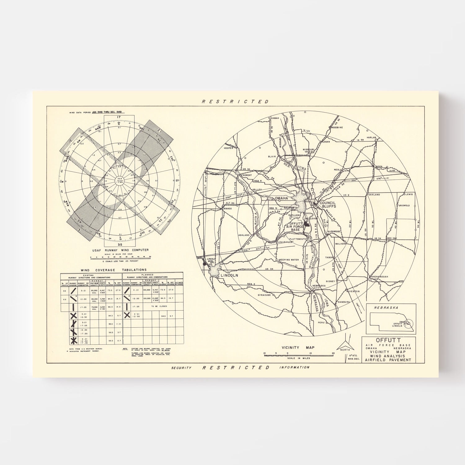 Vintage Map of the Offutt Air Force Base Vicinity, 1952