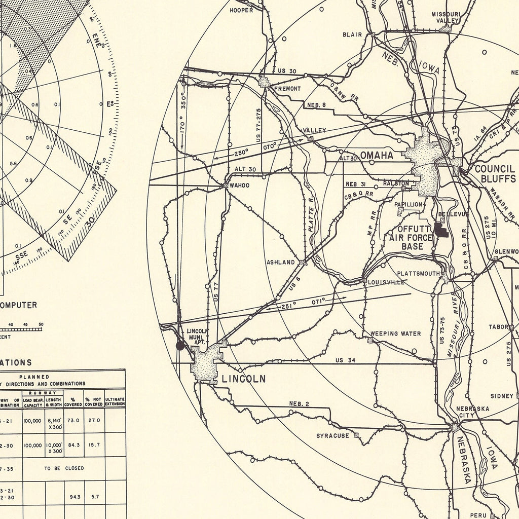 Vintage Map of the Offutt Air Force Base Vicinity, 1952
