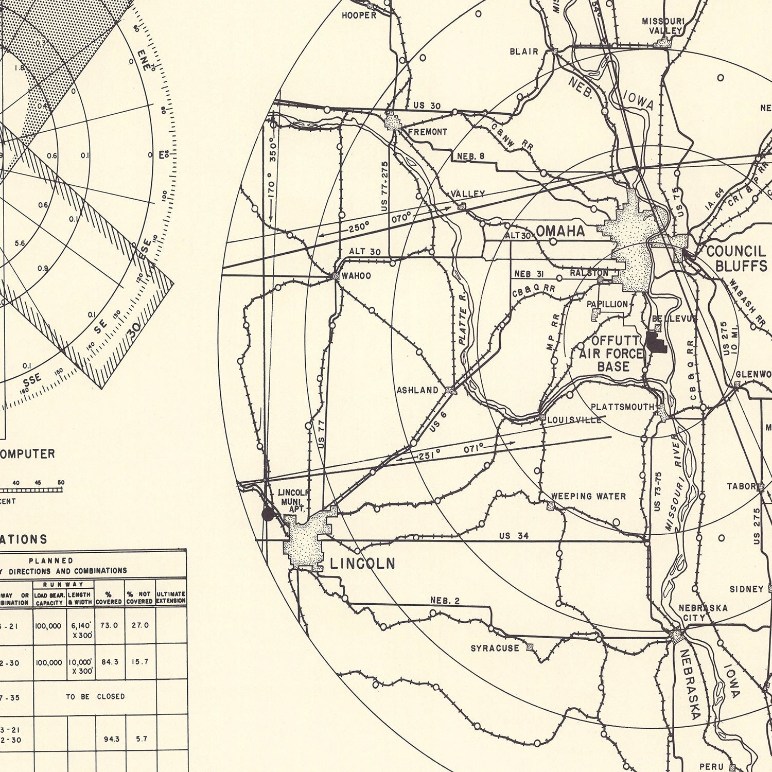 Vintage Map of the Offutt Air Force Base Vicinity, 1952