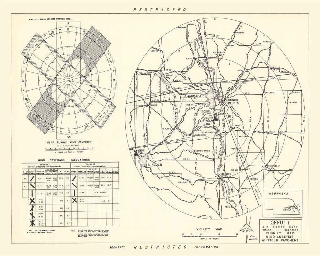 Vintage Map of the Offutt Air Force Base Vicinity, 1952