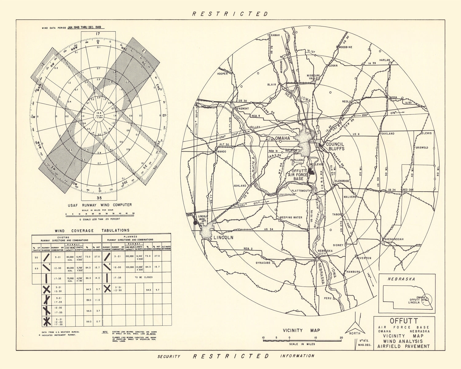Vintage Map of the Offutt Air Force Base Vicinity, 1952