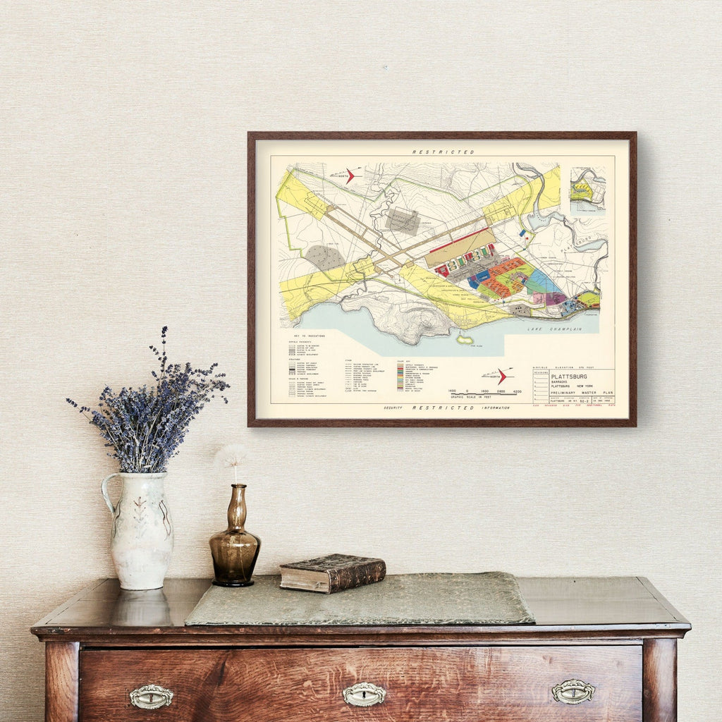 Vintage Map of Plattsburg Barracks, 1952